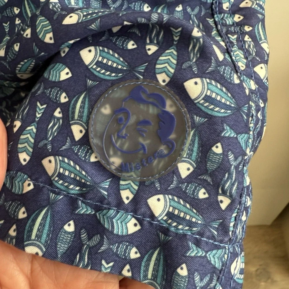 Mr. Swim Blue‎ All Over Fish Print Lined Beach Swim Shorts Trunks Men's Small
